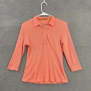 Eddie Bauer Top Women M Coral Long Sleeve Thermal‎ Casual Outdoor Polo